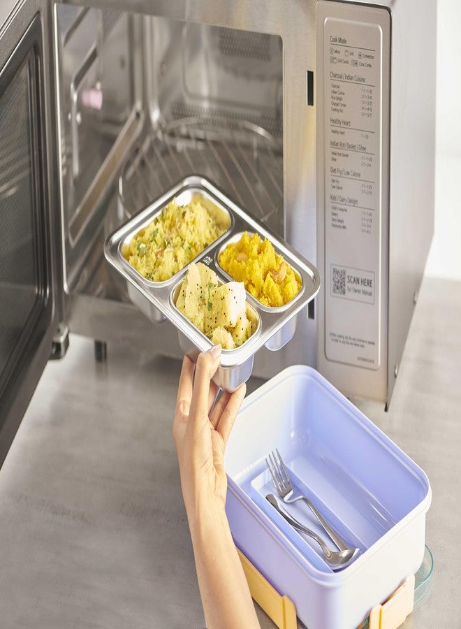 Celltone حاوية طعام Celltone Microsafe المصنوعة من الفولاذ المقاوم للصدأ 304 - مانعة للتسرب، آمنة للاستخدام في الثلاجة والفرن والميكروويف، تخزين طعام محمول (3 أقسام، أزرق فاتح) - Image 2